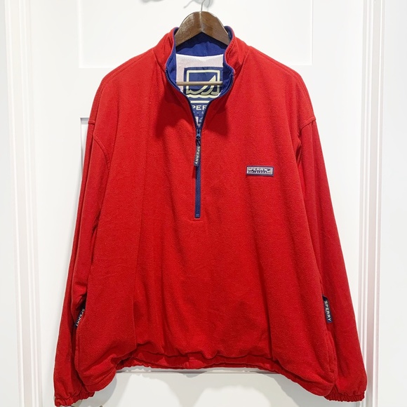 Sperry Top Sider Red 1/4 Zip SweatsHirt Sweater - Picture 1 of 11
